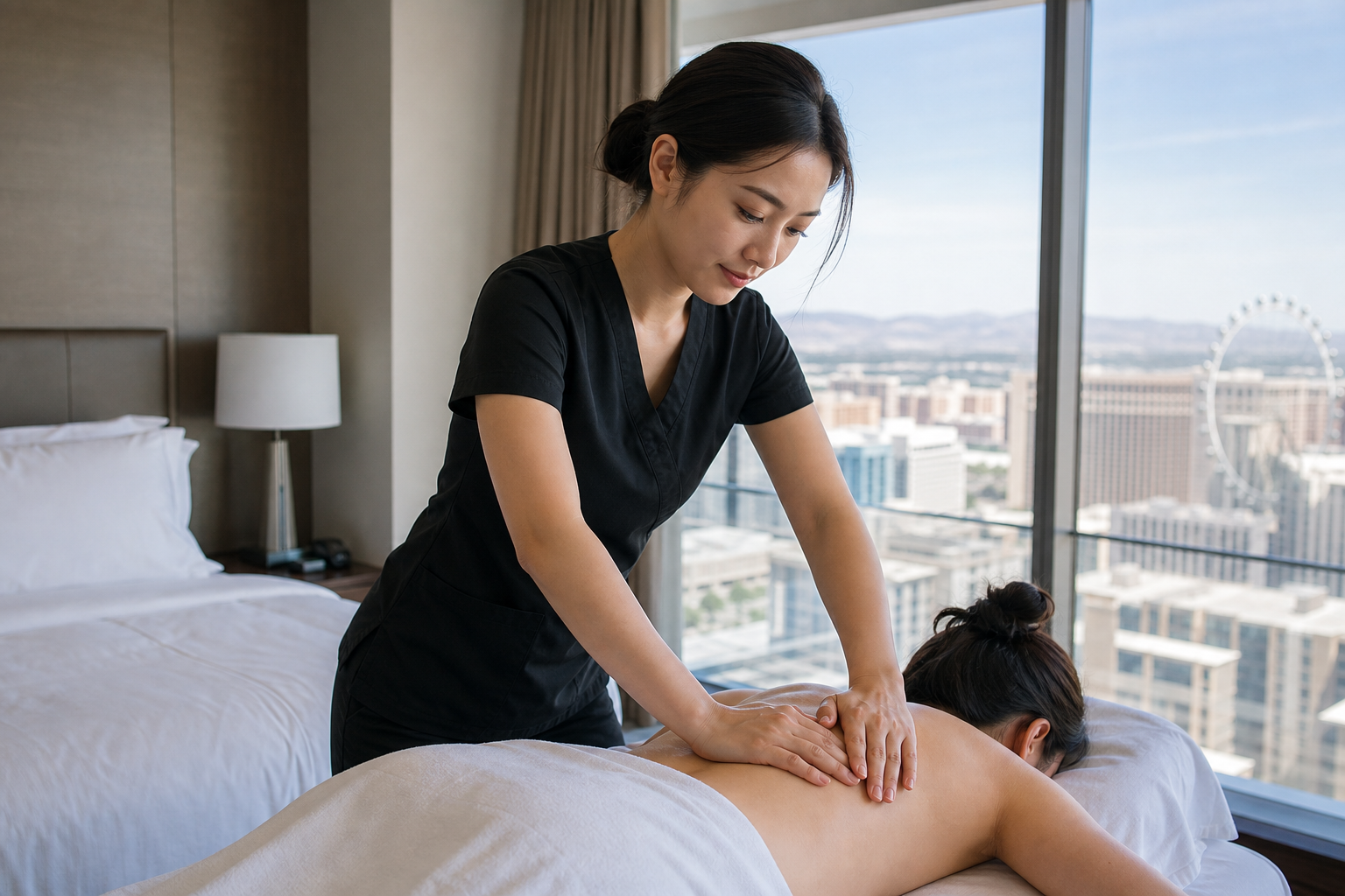 Asian massage therapist in Las Vegas hotel room